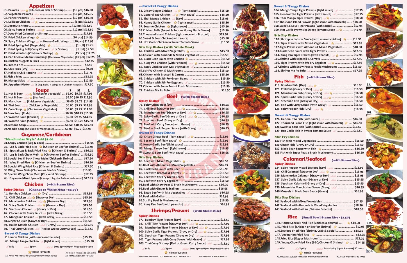 Take-out menu — appetizers, soups, chicken, beef, seafood