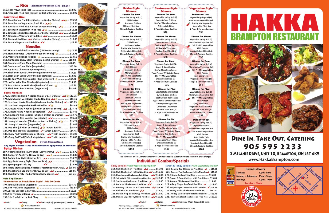 Take-out menu — rice, noodles, vegetarian, dinner sets